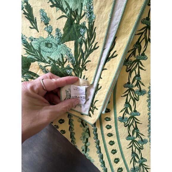 Vent Du Sud Tablecloth France Yellow Teal and Green Floral 70" Square - Picture 5 of 5
